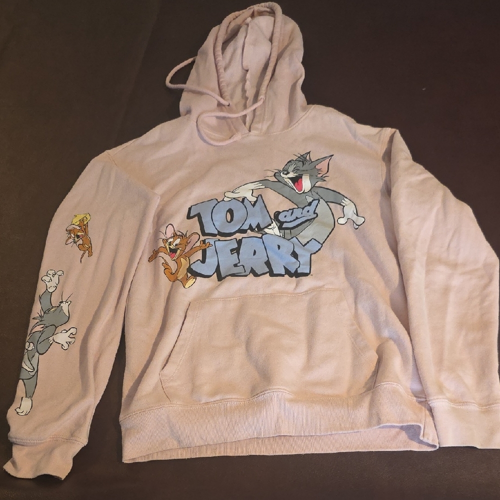 Tom and Jerry Graphic Hooded Sweatshirt - Light Pink
